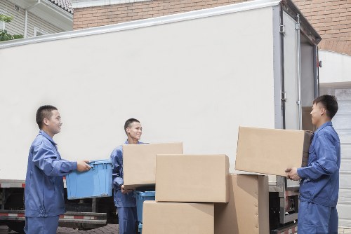 Furniture and boxes arranged by cubic-yard space for removals